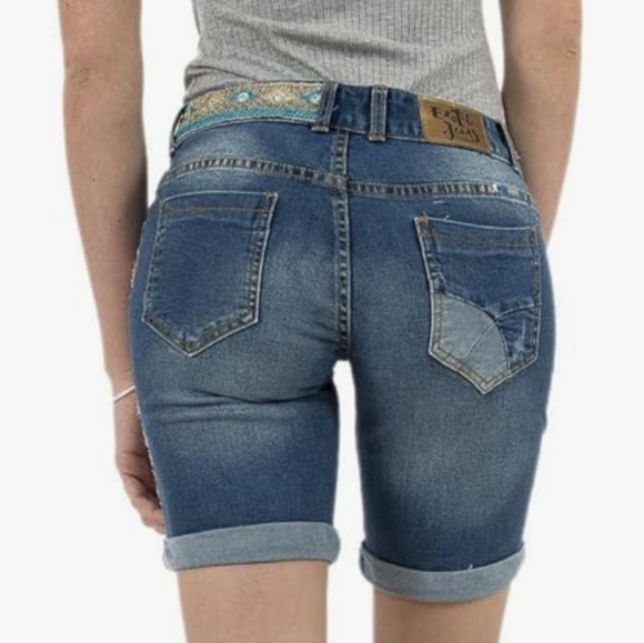 Desigual Magalie  Denim Shorts With sequins and embroidery Size 28 US - Picture 5 of 16